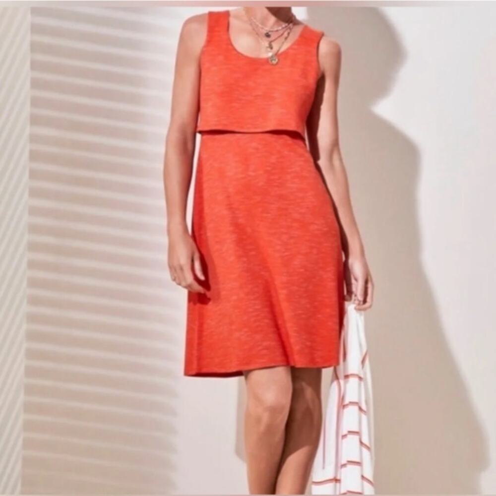 Cabi Weekend Dress M Coral Layered Knit Tie Back Sleeveless Style 5972
